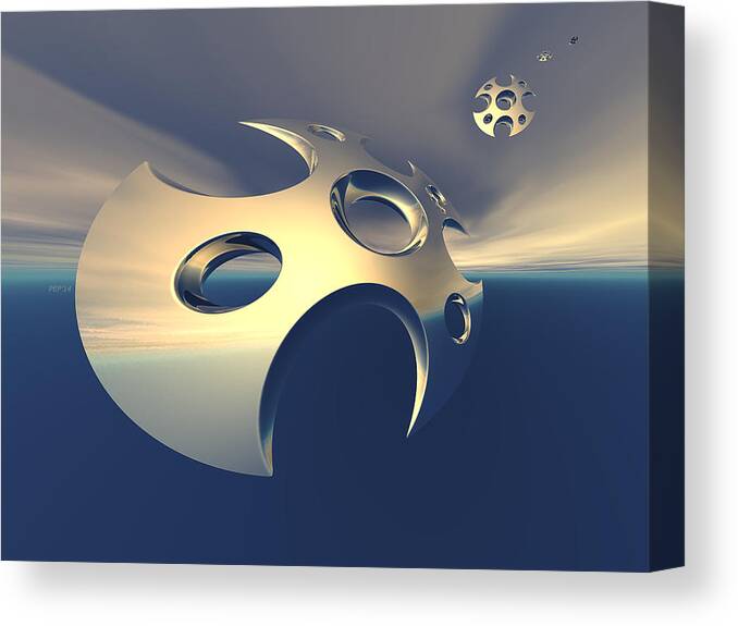 Space Canvas Print featuring the digital art Metallic Space Pods by Phil Perkins