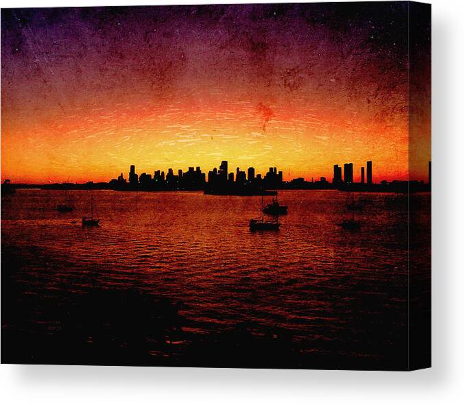 Miami Canvas Print featuring the digital art Miami Grunge by Phil Perkins