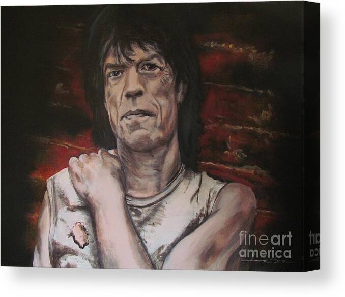 Mick Jagger Canvas Print featuring the painting Mick Jagger - Street Fighting Man by Eric Dee