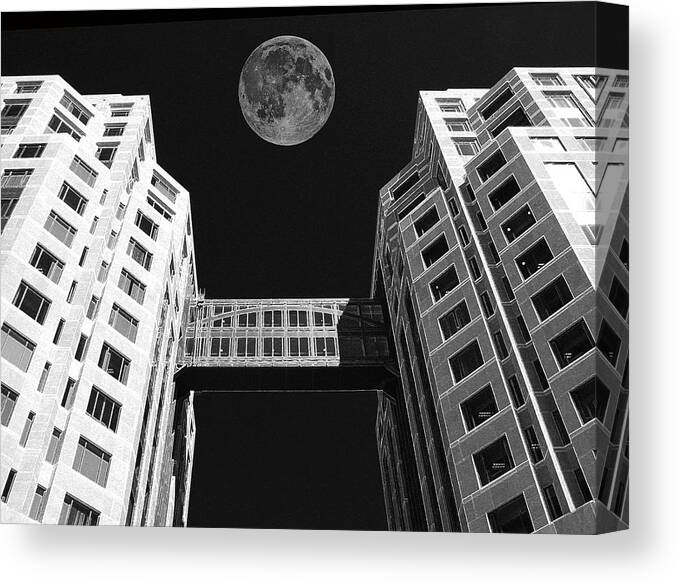 Moon Over Twin Towers Canvas Print featuring the photograph Moon Over Twin Towers by Samuel Sheats
