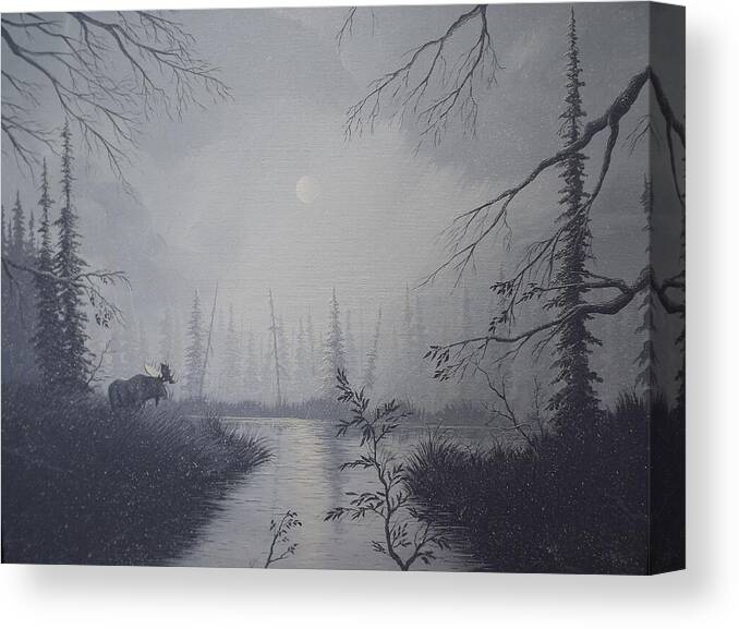 Moose Canvas Print featuring the painting Moose Swanson River Alaska by Richard Faulkner