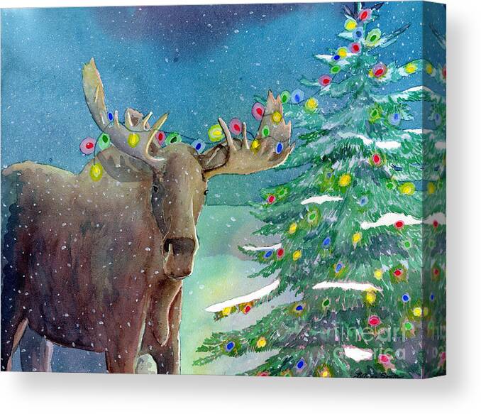 Moose Canvas Print featuring the painting Moosey Christmas by LeAnne Sowa