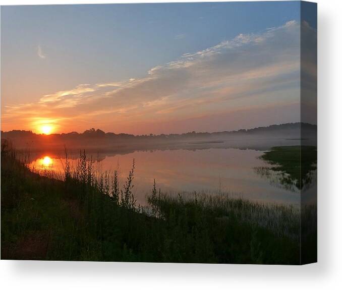 Sunrise Landscape! Canvas Print featuring the photograph Morning Mist by Elaine Franklin