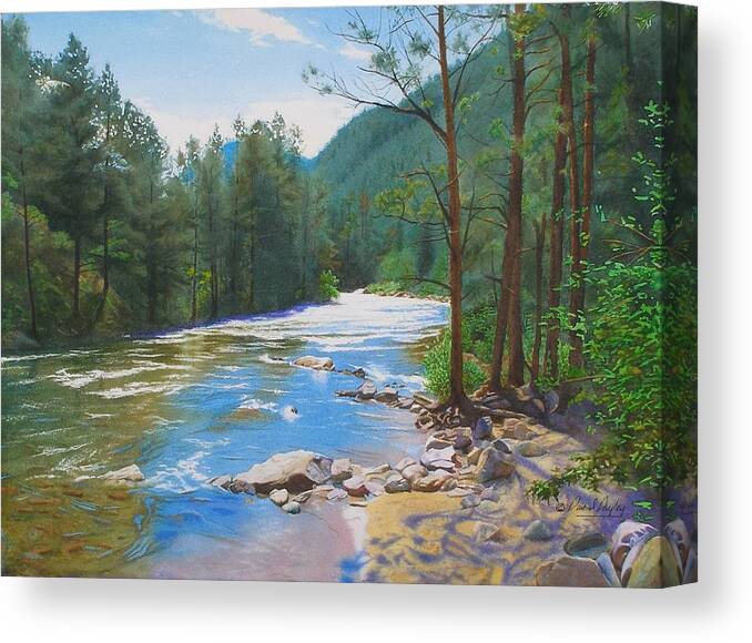 Painting Canvas Print featuring the painting Morning on the Poudre River by Daniel Dayley
