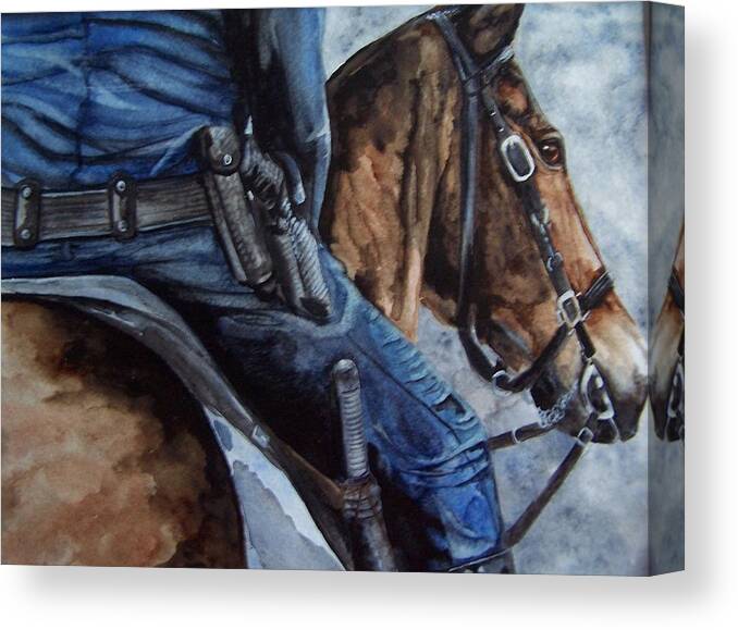 Police Canvas Print featuring the painting Mounted Patrol by Kathy Laughlin