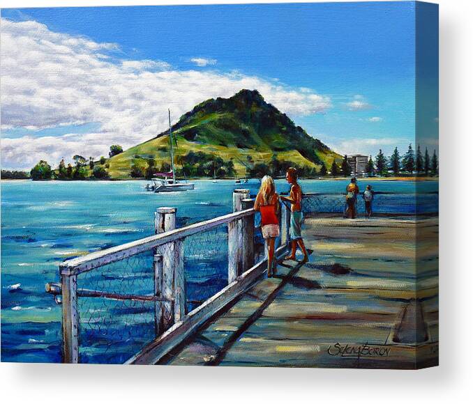 Pier Canvas Print featuring the painting Mt Maunganui Pier 140114 by Selena Boron