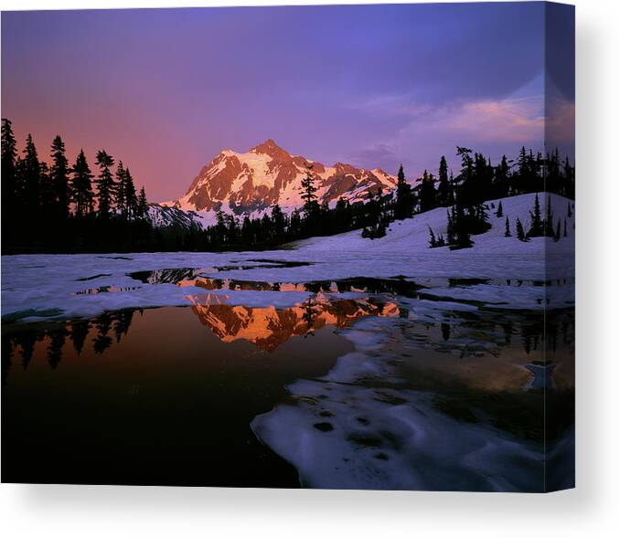 Photography Canvas Print featuring the photograph Mt. Shuksan Reflecting Into A Partial by Panoramic Images