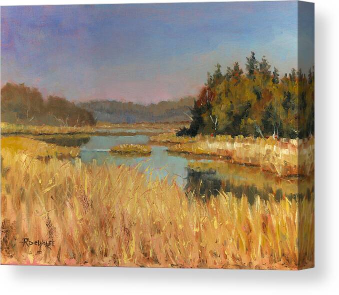 Marsh Canvas Print featuring the painting Murvale Creek by Richard De Wolfe