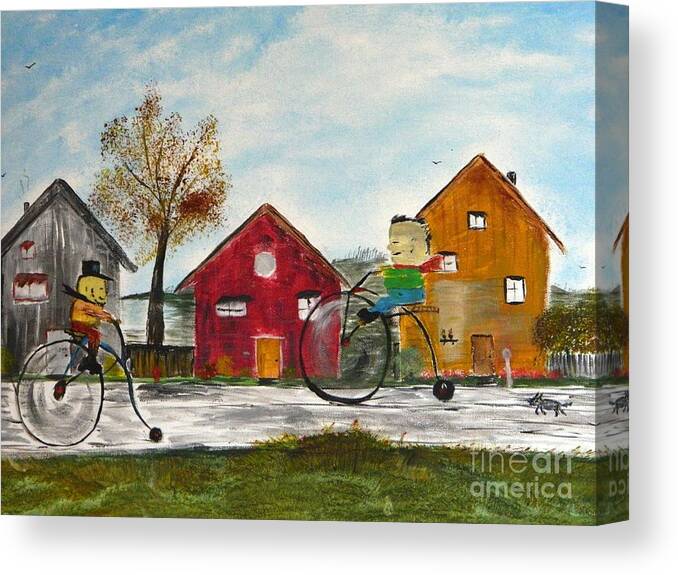 Old School Bicycles Canvas Print featuring the painting My Bro And Me by Everette McMahan jr