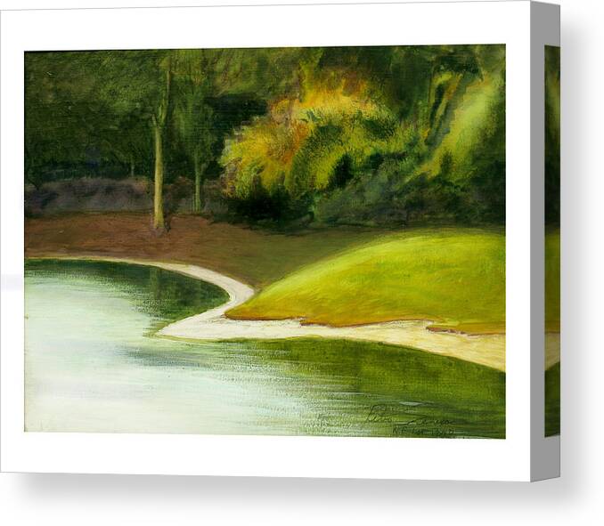 Landscape Canvas Print featuring the painting NE 1st ST Pond by Peter Senesac