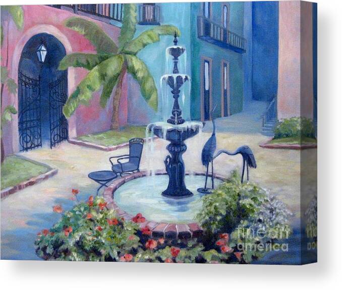 Fountain Canvas Print featuring the painting New Orleans Fountain 2 by Gretchen Allen