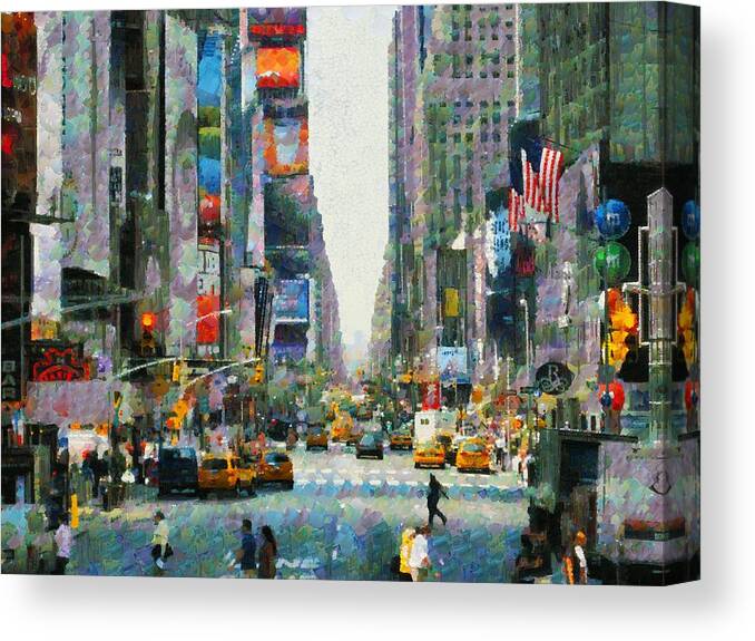 Manhattan Canvas Print featuring the photograph New York Hustle and Bustle A busy crossing with plenty of Yellow Cabs in Downtown New York by Mick Flynn