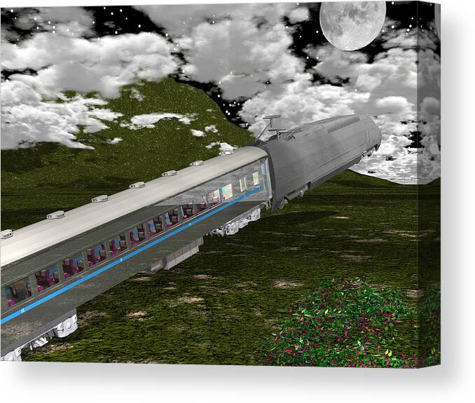 Train Canvas Print featuring the digital art Next Stop the Moon by Michele Wilson