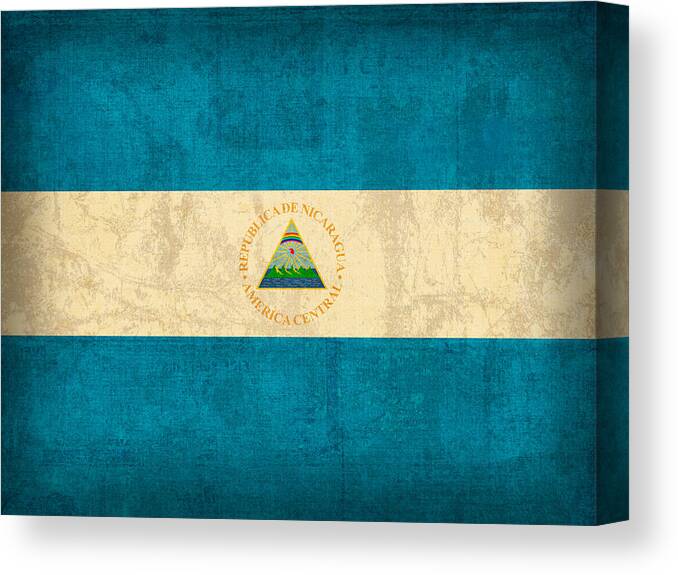 Nicaragua Canvas Print featuring the mixed media Nicaragua Flag Vintage Distressed Finish by Design Turnpike
