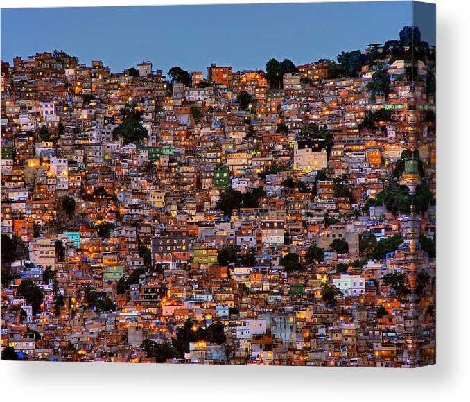 Landscape Canvas Print featuring the photograph Nightfall In The Favela Da Rocinha by Adelino Alves
