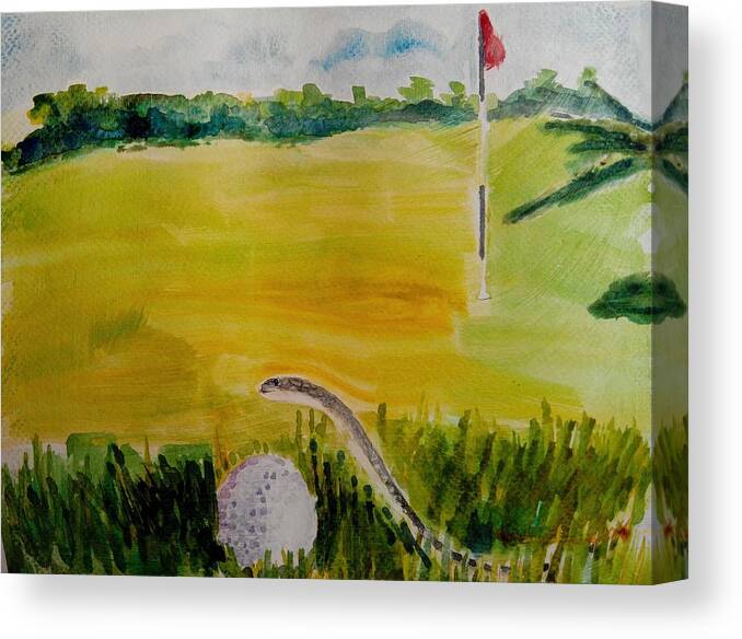 Golf Canvas Print featuring the painting No Relief as per Rules of Golf by Geeta Yerra