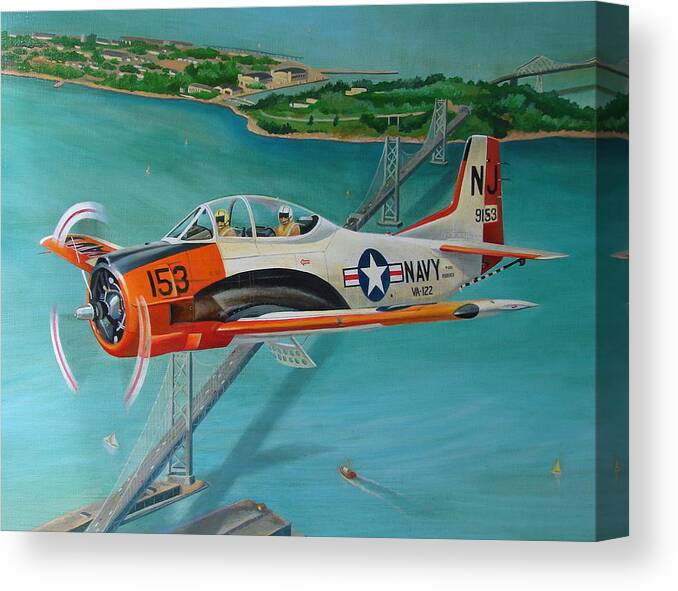 Aviation Canvas Print featuring the painting North American T-28 Trainer by Stuart Swartz