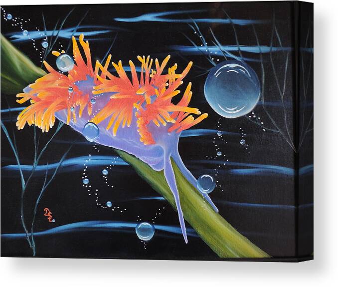 Sea Life Canvas Print featuring the painting Nudibranche by Dianna Lewis