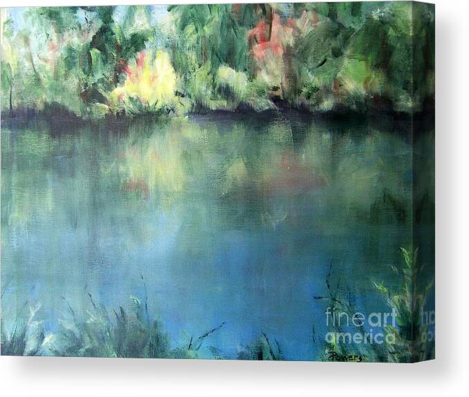 Landscape Of Reflections On A Florida River Canvas Print featuring the painting Oasis by Mary Lynne Powers