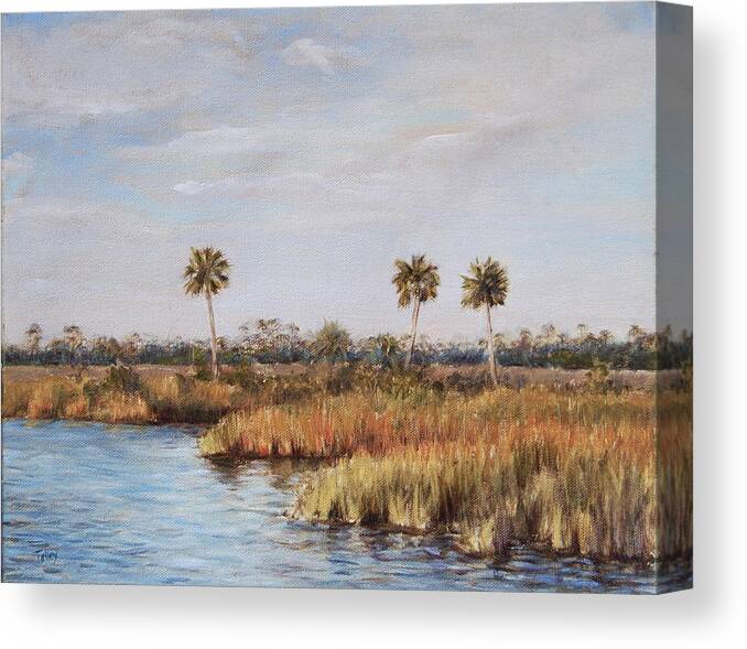 Marsh Canvas Print featuring the painting Ochlockonee River Palms by Pam Talley