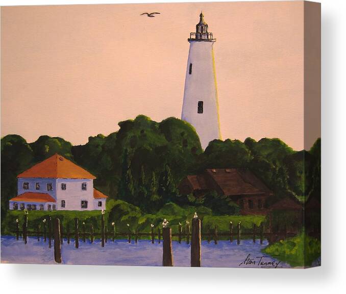  Beach Canvas Print featuring the painting Ocracoke Lighthouse by Stan Tenney