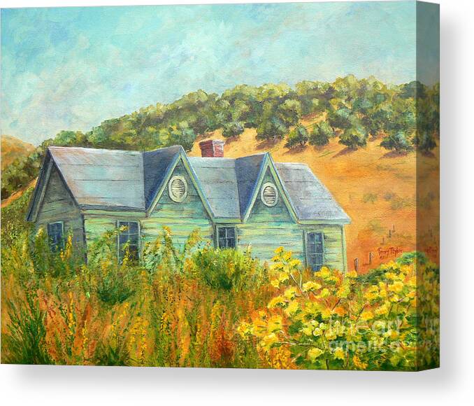 House Canvas Print featuring the painting Old Green House on the Hill by Terry Taylor