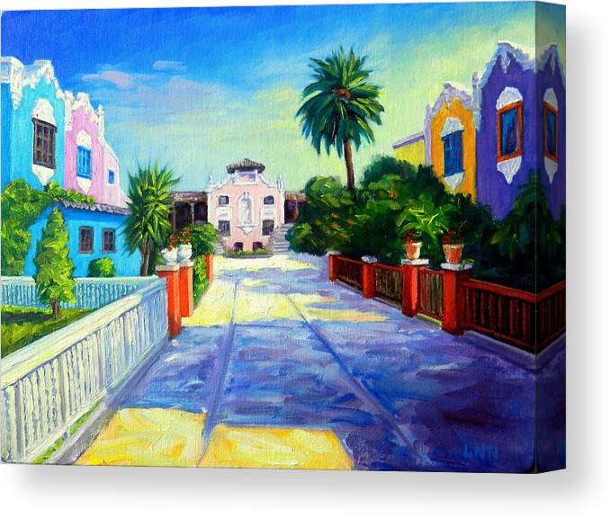 Townscape Canvas Print featuring the painting Old Miraflores, Peru Impression by Ningning Li