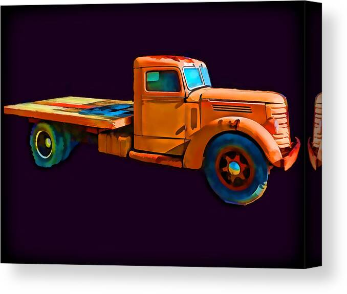 Old Truck Canvas Print featuring the photograph Orange Truck Rough Sketch by Cathy Anderson