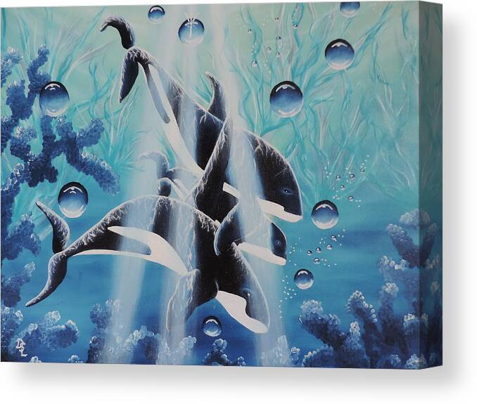 Ocean Canvas Print featuring the painting Orcan Family by Dianna Lewis