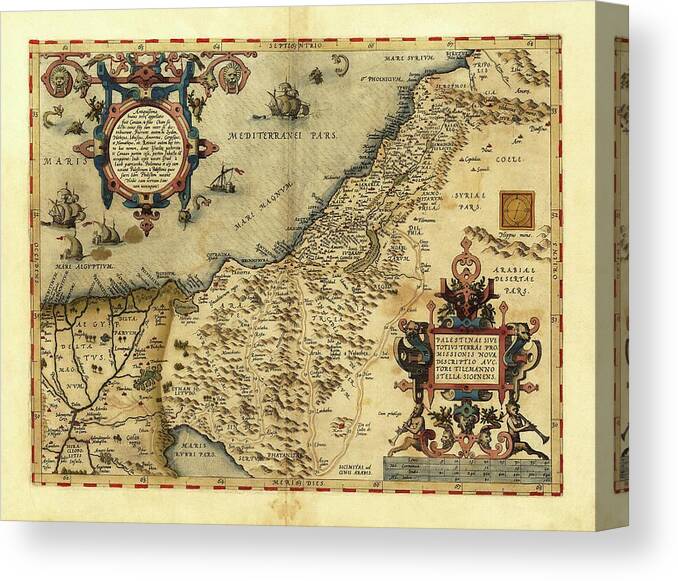 Palestine Canvas Print featuring the photograph Ortelius's Map Of Palestine by Library Of Congress, Geography And Map Division/science Photo Library