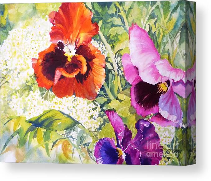 Pansies Canvas Print featuring the painting Pansies Delight #2 by Betty M M Wong