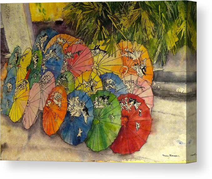Parasols Canvas Print featuring the painting Paper Parasols by Mary Gorman