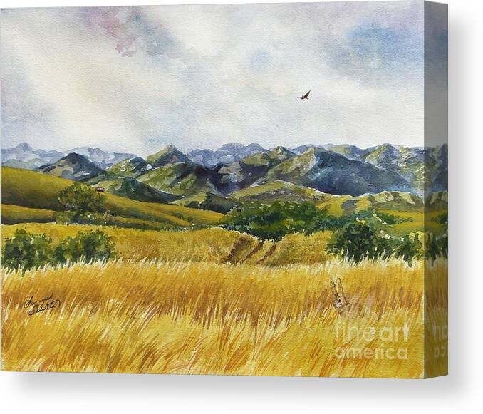 Arizona Canvas Print featuring the painting Patagonia Just Down the Valley by Summer Celeste