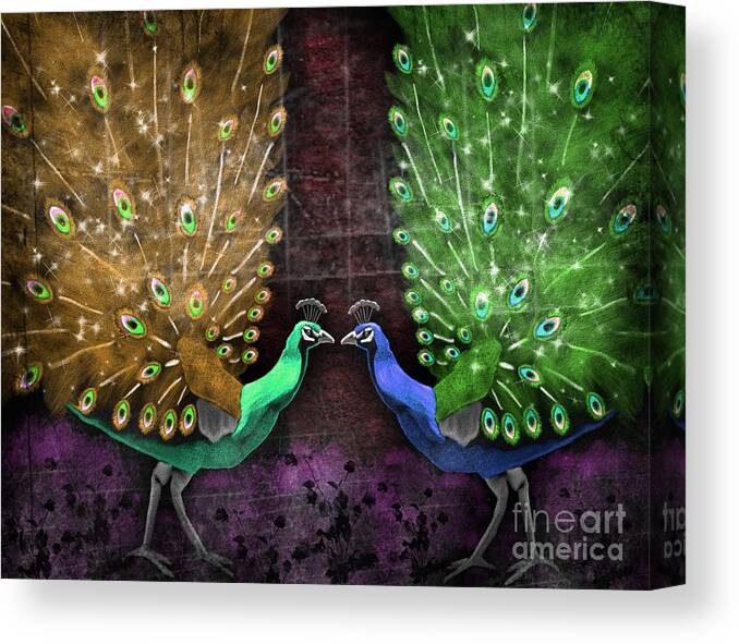 Peacock Canvas Print featuring the painting Peacock Magic by Karen Sheltrown