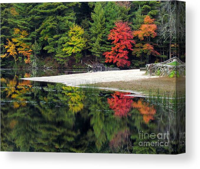 Pond Canvas Print featuring the photograph Peck Pond Autumn Reflections IX by Lili Feinstein