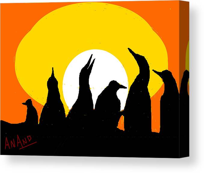 Pelicans And Sun Canvas Print featuring the digital art Pelicans And Sun by Anand Swaroop Manchiraju