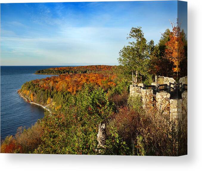 Peninsula State Park Canvas Print featuring the photograph Peninsula State Park Lookout in the Fall by David T Wilkinson