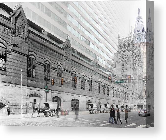 Philadelphia Canvas Print featuring the photograph Pennsylvania Railroad Station - 16th and Market by Eric Nagy