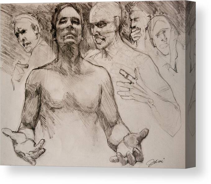 People Canvas Print featuring the drawing Persecution Sketch by Jani Freimann