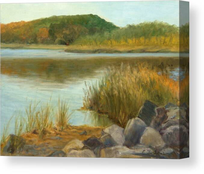 Landscape Canvas Print featuring the painting Piermont Shoreline by Phyllis Tarlow