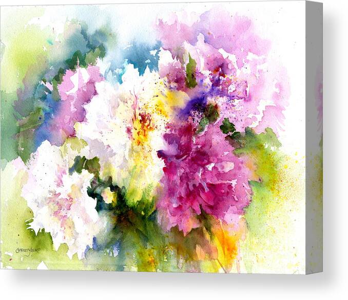 Peonies Canvas Print featuring the painting Pink and White Peonies by Christy Lemp