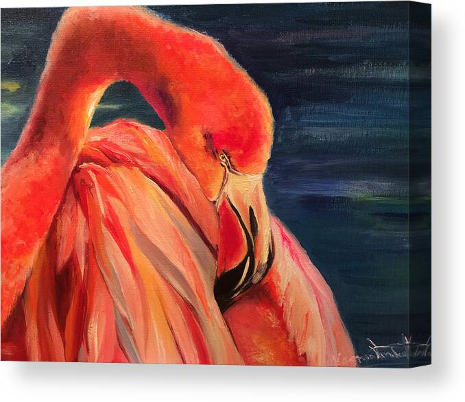 Flamingo Canvas Print featuring the painting Pink Sunset by Ksenia VanderHoff