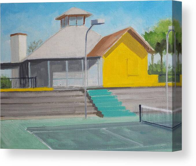 Tennis Building Canvas Print featuring the painting Players Club Hard Court Bleachers by Robert Rohrich