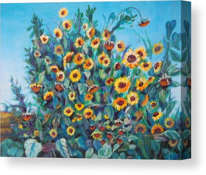 Sunflowers Canvas Print featuring the painting Polk Farm Sunflowers by Linda Markwardt