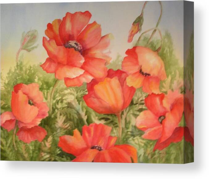 Poppies Canvas Print featuring the painting Poppies by Barbara Parisien