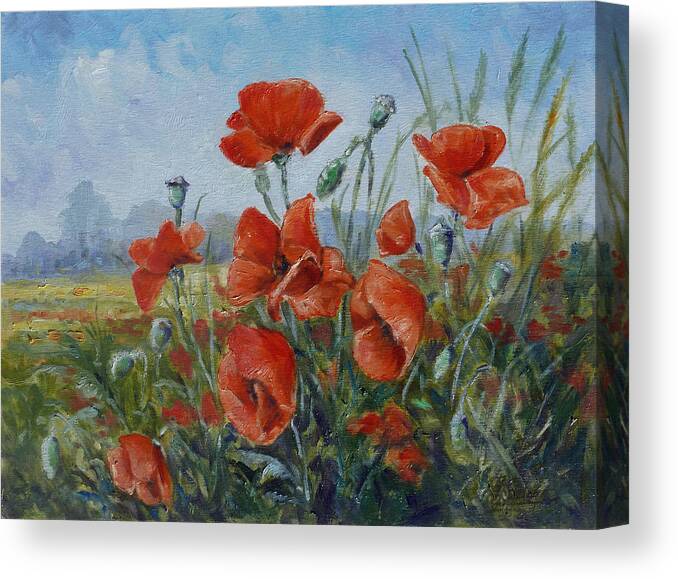 Poppies Meadow Canvas Print featuring the painting Poppies meadow by Irek Szelag