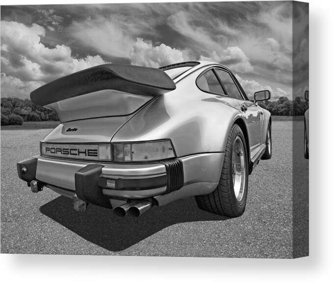 Porsche 911 Canvas Print featuring the photograph Porsche 911 Turbo Rear - Black and White by Gill Billington