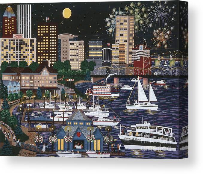 Portland Canvas Print featuring the painting Portland @ Night by Jennifer Lake
