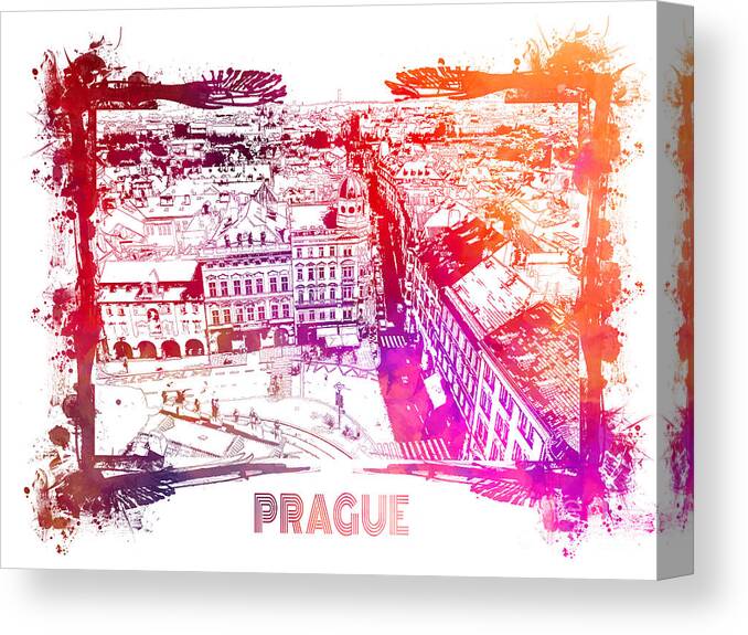 Prague Canvas Print featuring the digital art Prague skyline panorame by Justyna Jaszke JBJart