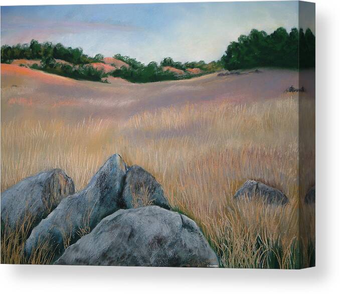 Julian California Meadow Rocks Sunset Golden Nature Landscape Peaceful Canvas Print featuring the pastel Prairie Sunset by Brenda Salamone